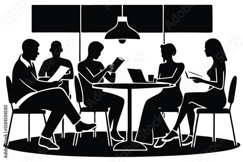 Students Studying Together in Coffee Shop Scene

