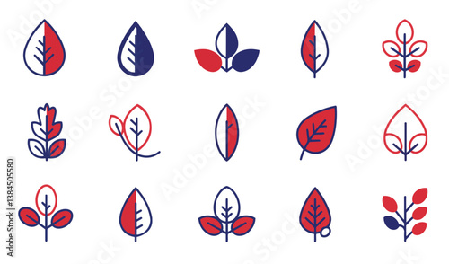 Red eco leaf illustrations ideal for conscious living product packaging and sustainable brand identity

