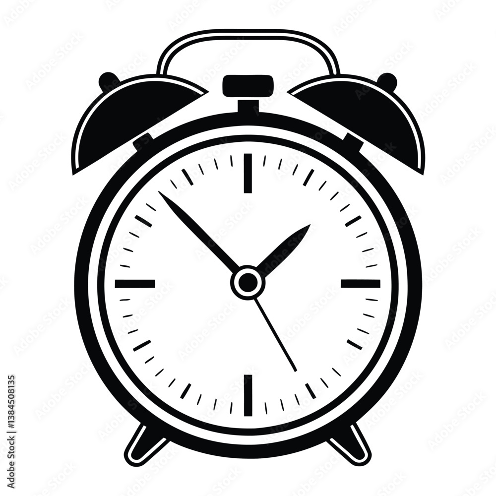 Black and White Alarm Clock Minimal Icon for Use in Apps Black and White Alarm Clock Minimal Icon for Use in Apps
