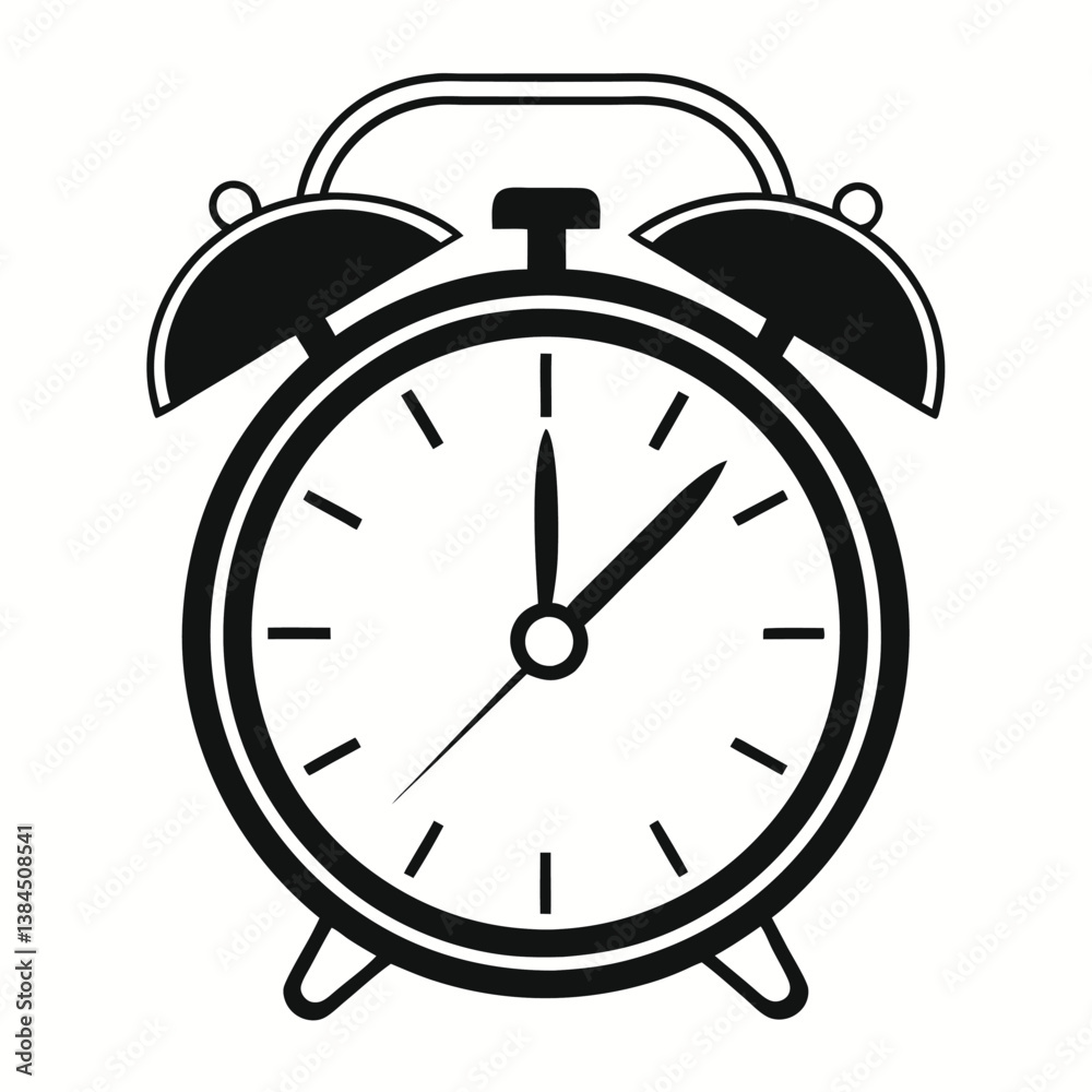 Classic Alarm Clock Silhouette Icon in Minimalist Style Classic Alarm Clock Silhouette Icon in Minimalist Style