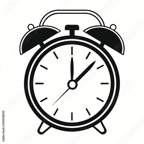 Classic Alarm Clock Silhouette Icon in Minimalist Style