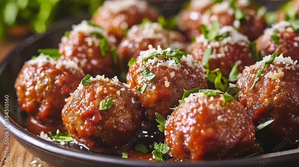 100. A platter of savory meatballs topped with marinara sauce and parmesan cheese 100. A platter of savory meatballs topped with marinara sauce and parmesan cheese