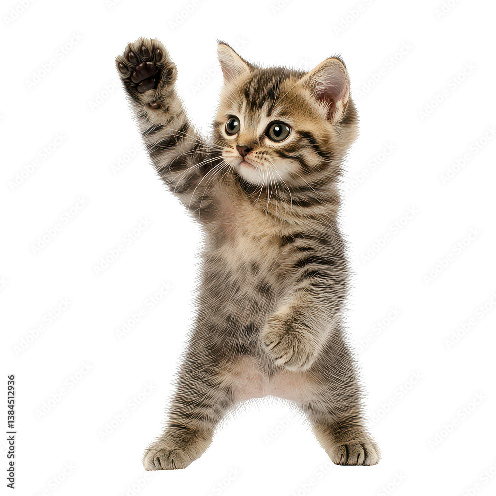 Fototapeta premium Adorable kitten playfully posing with bright eyes and fluffy fur in a cozy indoor setting full of charm transperent background