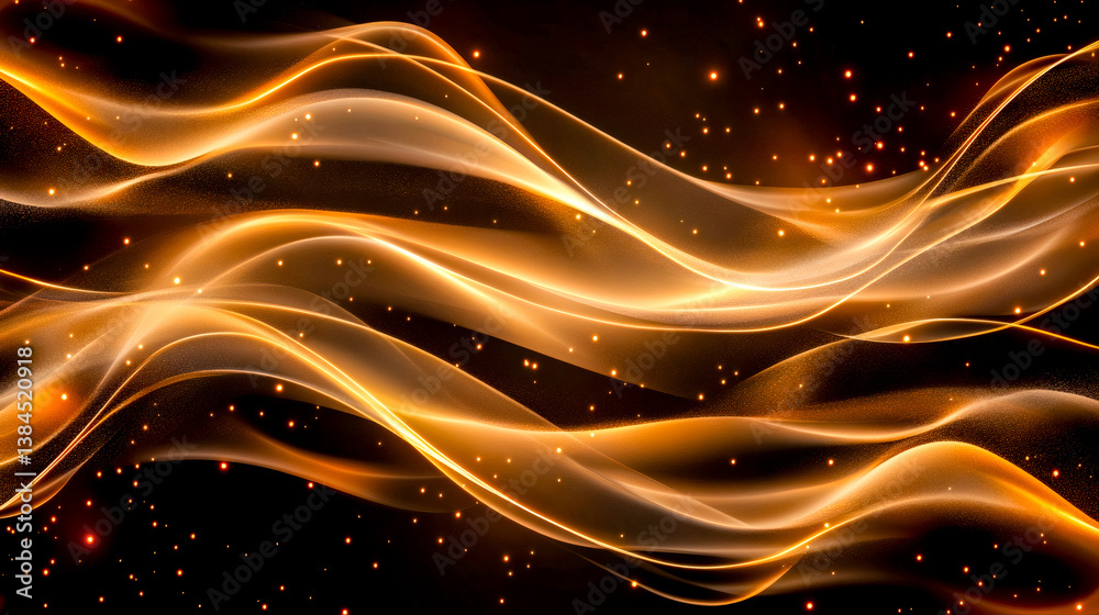 Fototapeta premium Golden Abstract Waves with Glowing Particles.