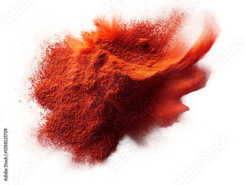 Vibrant paprika powder explosion frozen in artistic cloud isolated on transparent background ideal for spice advertising, culinary visualization, and food ingredient concepts