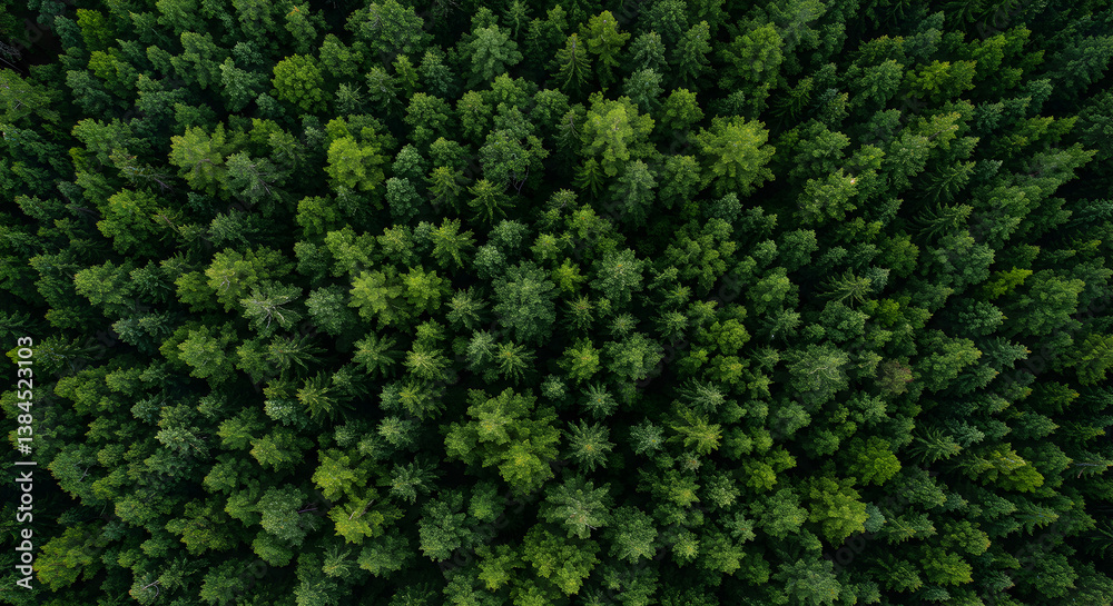 Aerial View of a Dense Green Forest Canopy with a Lush Textured Pattern in Natural Sunlight Aerial View of a Dense Green Forest Canopy with a Lush Textured Pattern in Natural Sunlight