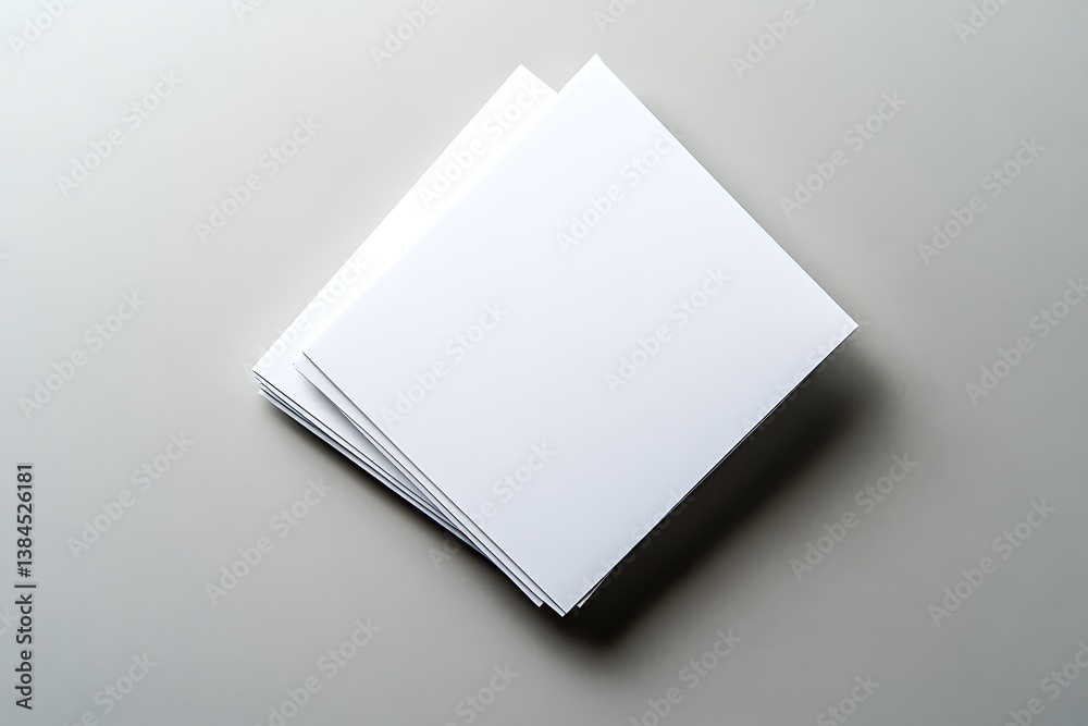 Square Paper Stack Mockup on Neutral Backdrop Top View, Minimalist Paper Sheet Square Paper Stack Mockup on Neutral Backdrop Top View, Minimalist Paper Sheet