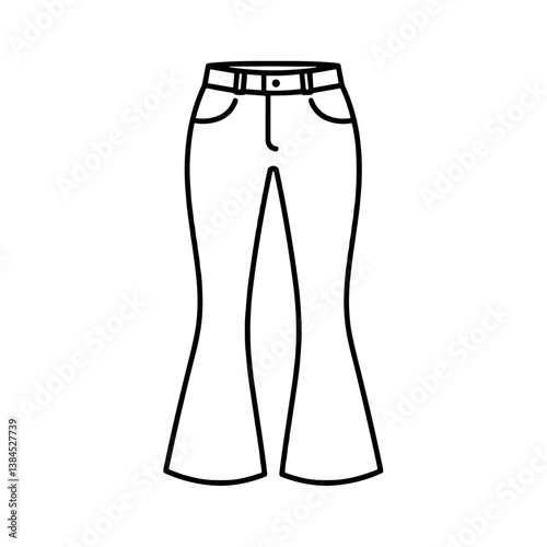 Flared Jeans Silhouette in Minimalist Style on White Background  