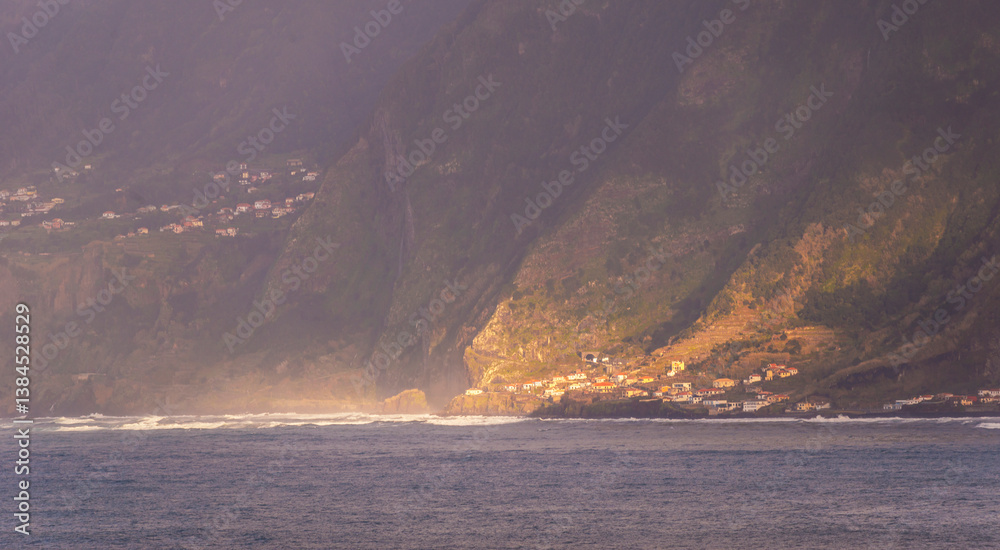 Beautiful coastal area in Madeira, Portugal, and storm clouds