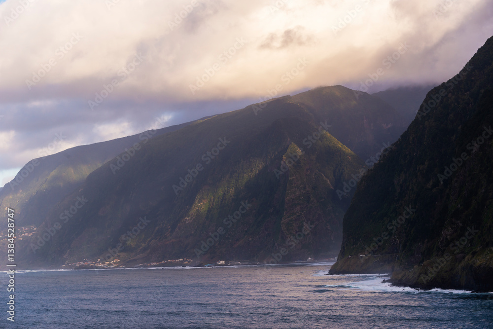 Beautiful coastal area in Madeira, Portugal, and storm clouds