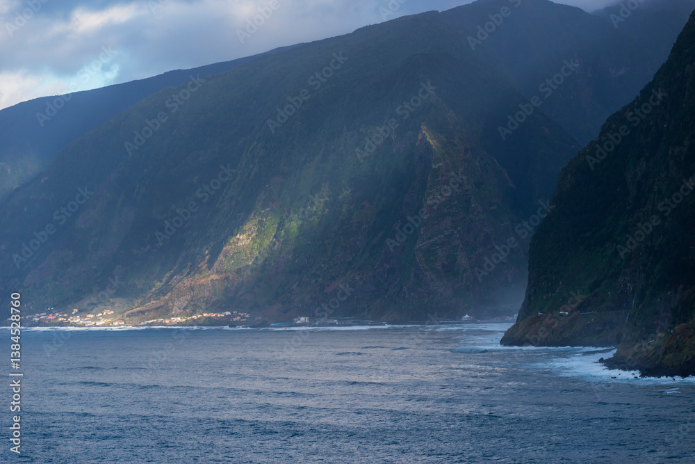 Beautiful coastal area in Madeira, Portugal, and storm clouds