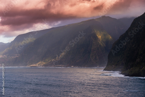 Beautiful coastal area in Madeira, Portugal, and storm clouds