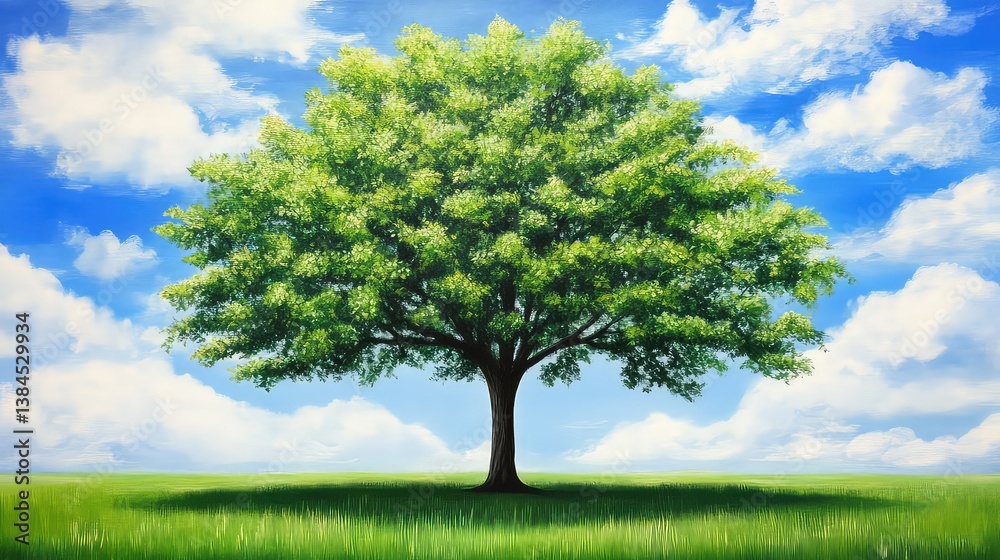 Fototapeta premium A large tree stands in a grassy field