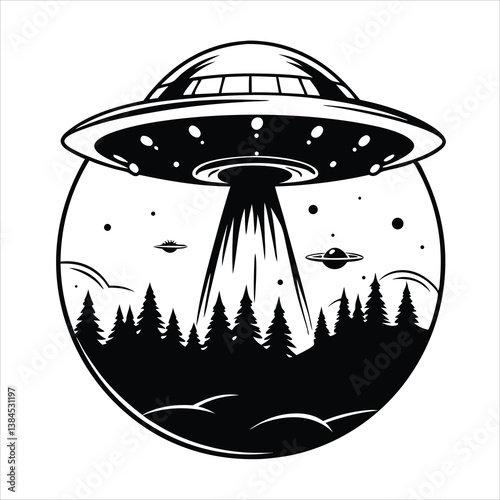 UFO over forest night scene vector 