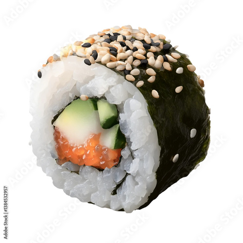 Food photo of a California Roll isolated on white transparent background, PNG, ultra realistic