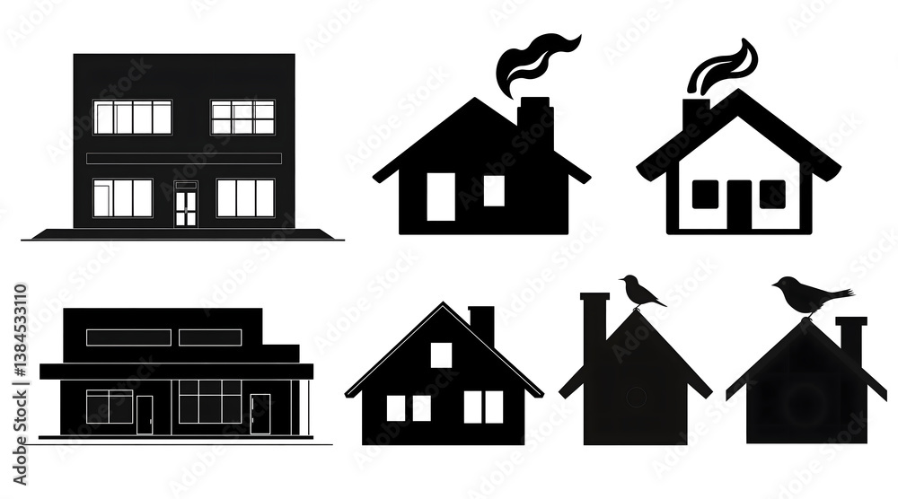 set of houses icon isolate on white background.