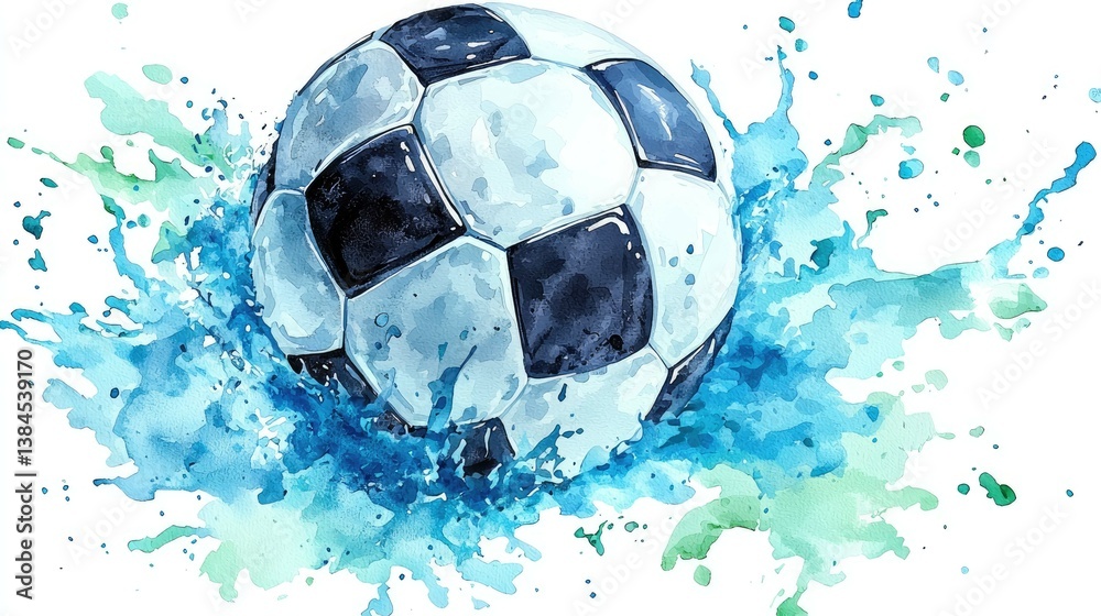 Naklejka premium Soccer Ball Splash: Dynamic Watercolor Artwork