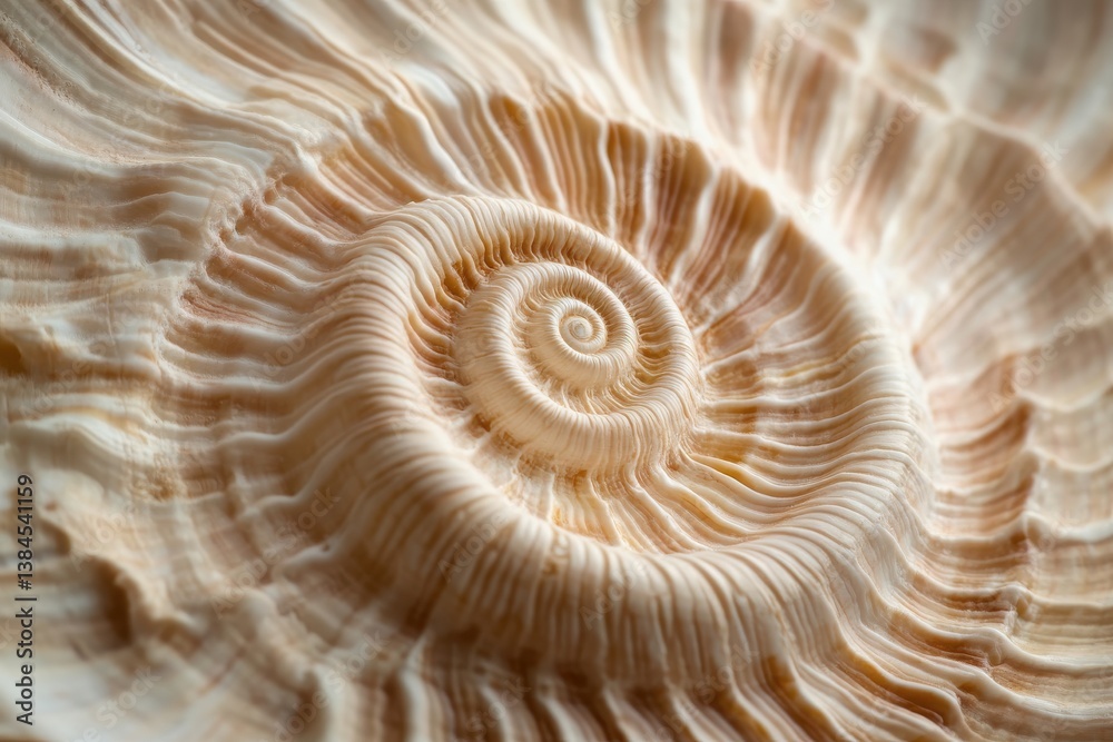 Close up of spiral seashell with striped pattern The detailed texture and natural design of the shell are showcased in beautiful intricate spiral formation Isolated on white background Close up of spiral seashell with striped pattern The detailed texture and natural design of the shell are showcased in beautiful intricate spiral formation Isolated on white background