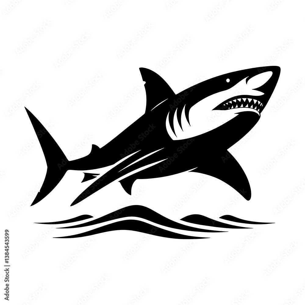 Obraz premium Aggressive Shark Silhouette Vector with Bold Line Art and Ocean Predator Theme