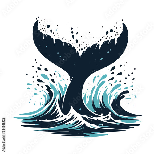 Whale Tail Splash Silhouette Vector Illustration