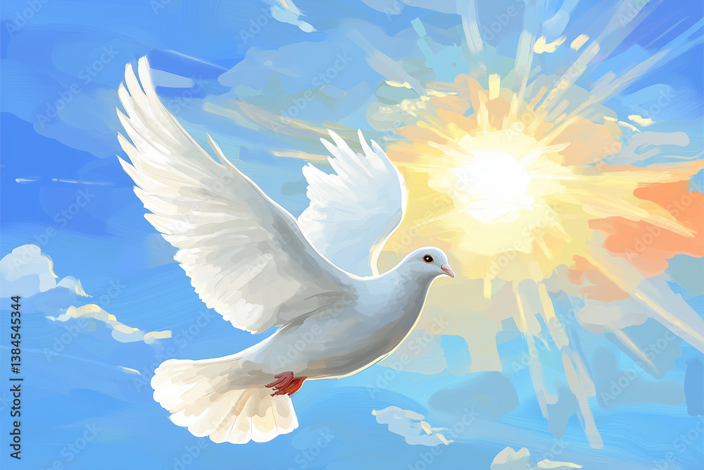 Obraz premium Freedom peace and spirituality pigeon white dove on blu sky