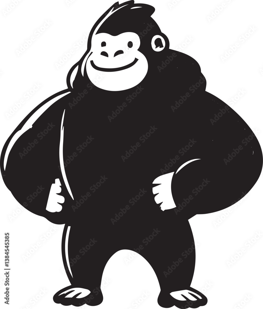 Naklejka premium A cartoon gorilla stands confidently with hands on hips, wearing an orange hoodie. 