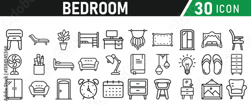 Bedroom Icons set. Liner icons collection