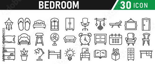 Bedroom Icons set. Liner icons collection