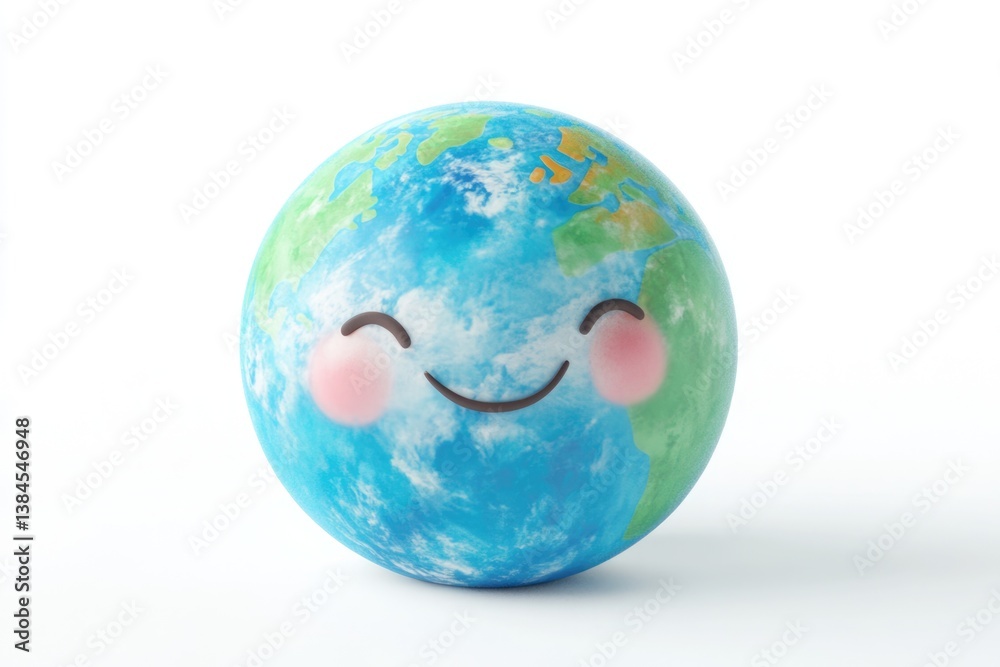 Obraz premium A happy Earth globe emoticon, symbolizing environmental care and global well-being.