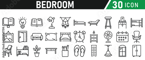 Bedroom Icons set. Liner icons collection