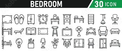 Bedroom Icons set. Liner icons collection