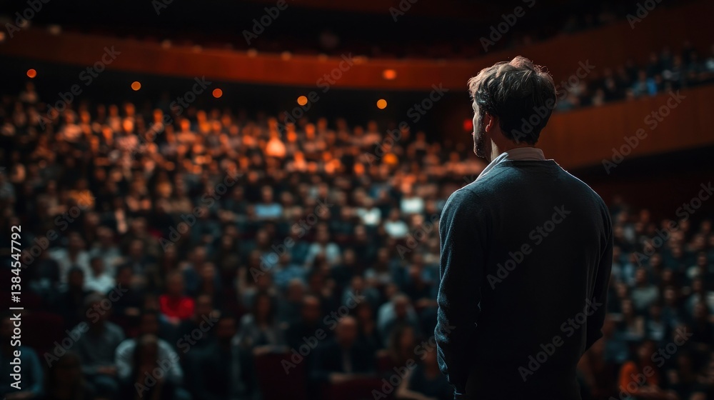 Speaker Addressing a Large Audience in a Conference Hall