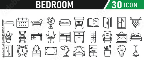 Bedroom Icons set. Liner icons collection