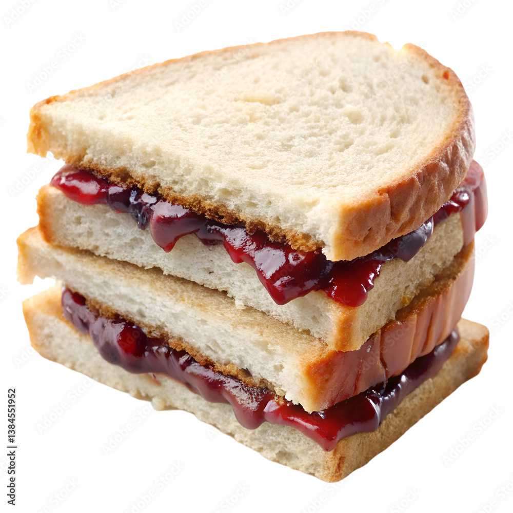 Butter jelly sandwich isolated on transparent background  
