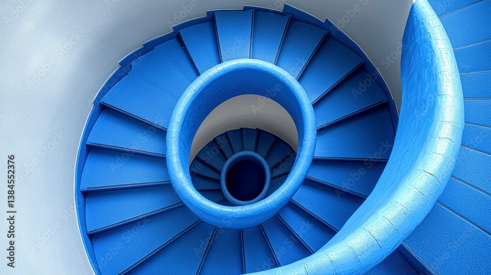 Fototapeta premium Stunning Blue Spiral Staircase: Modern Architecture Design