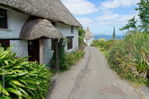Lizard Point England - 9 June 2024 - Traditional thatched house in Lizard Point on Lizard Peninsula in Cornwall England