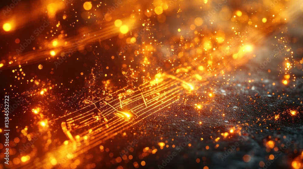 Fototapeta premium Fiery musical notes on dark background