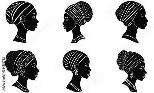 African women head side view unique hand drawn art set design