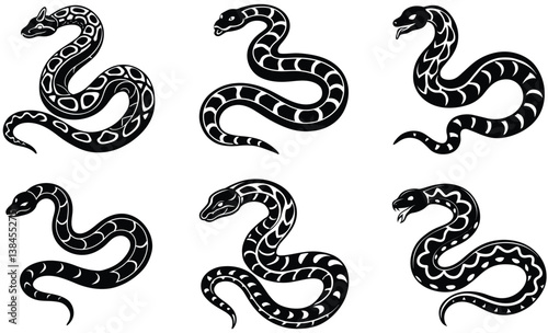 African rock python animal silhouette vector art set design