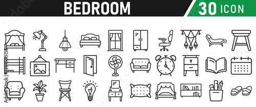 Bedroom Icons set. Liner icons collection