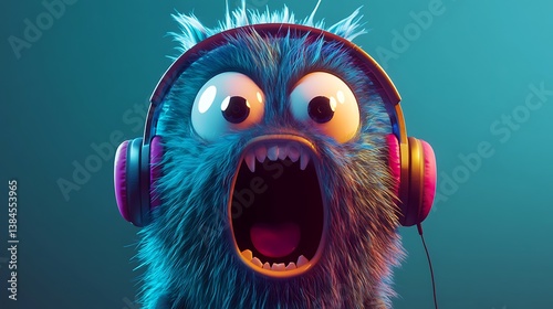 Animated creature with vibrant headphones and shocked expression picture