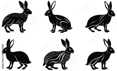 Cape hare wild animal silhouette black vector art design set