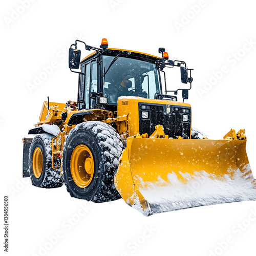 Yellow Snow Plow Clearing Snow Isolated on Transparent Background
