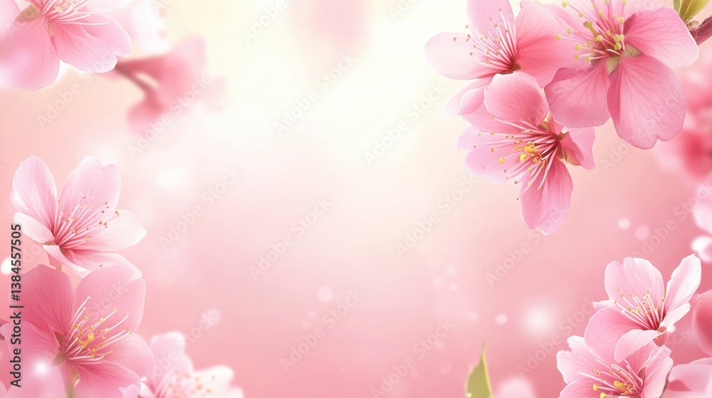 Beautiful pink blossoms frame an enchanting soft and diffused background Beautiful pink blossoms frame an enchanting soft and diffused background