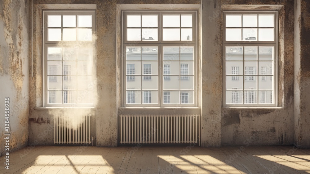 Fototapeta premium Small room with closed window and strong VOC-based paint odor simulation