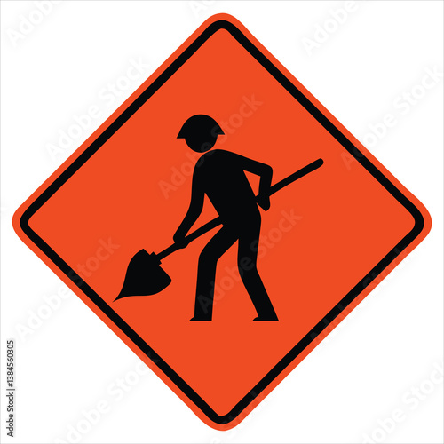 Classic Road Work Ahead Vector Icon with High Visibility for Construction Zones and Traffic Alerts

