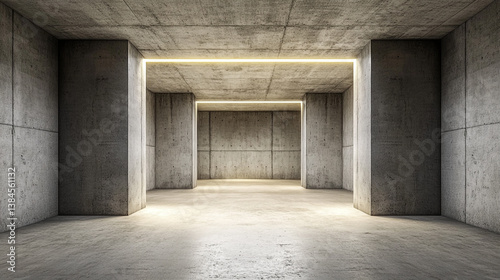Wallpaper Mural Interior view of a concrete room with light strips and a doorway in an industrial setting design Torontodigital.ca