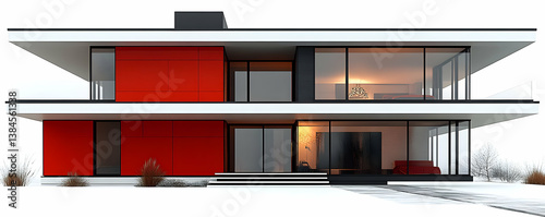 Modern Red & White House 3D Illustration