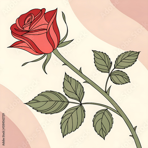 vector illustration of a rose with leaves
