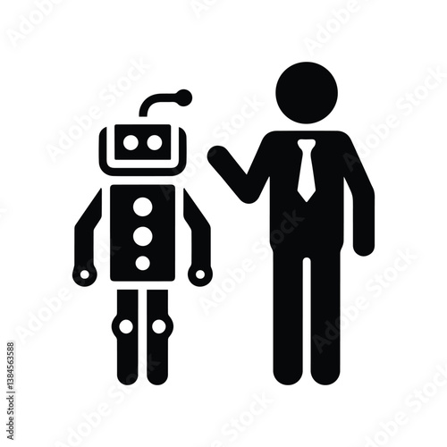 man and robot icon, stickman with android